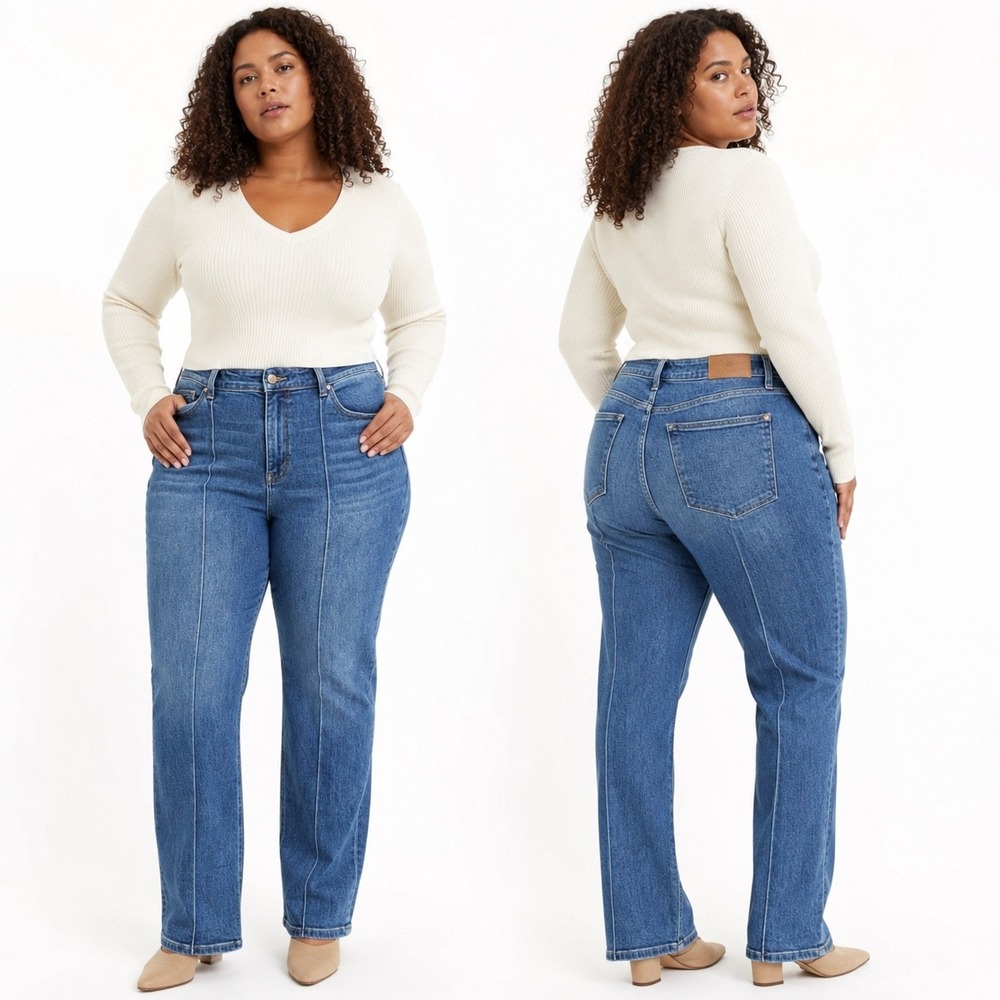 Judy Blue Straight Fit Jeans Blue Seam Detail Coastal Women 20W JB82571MD-CO-PL